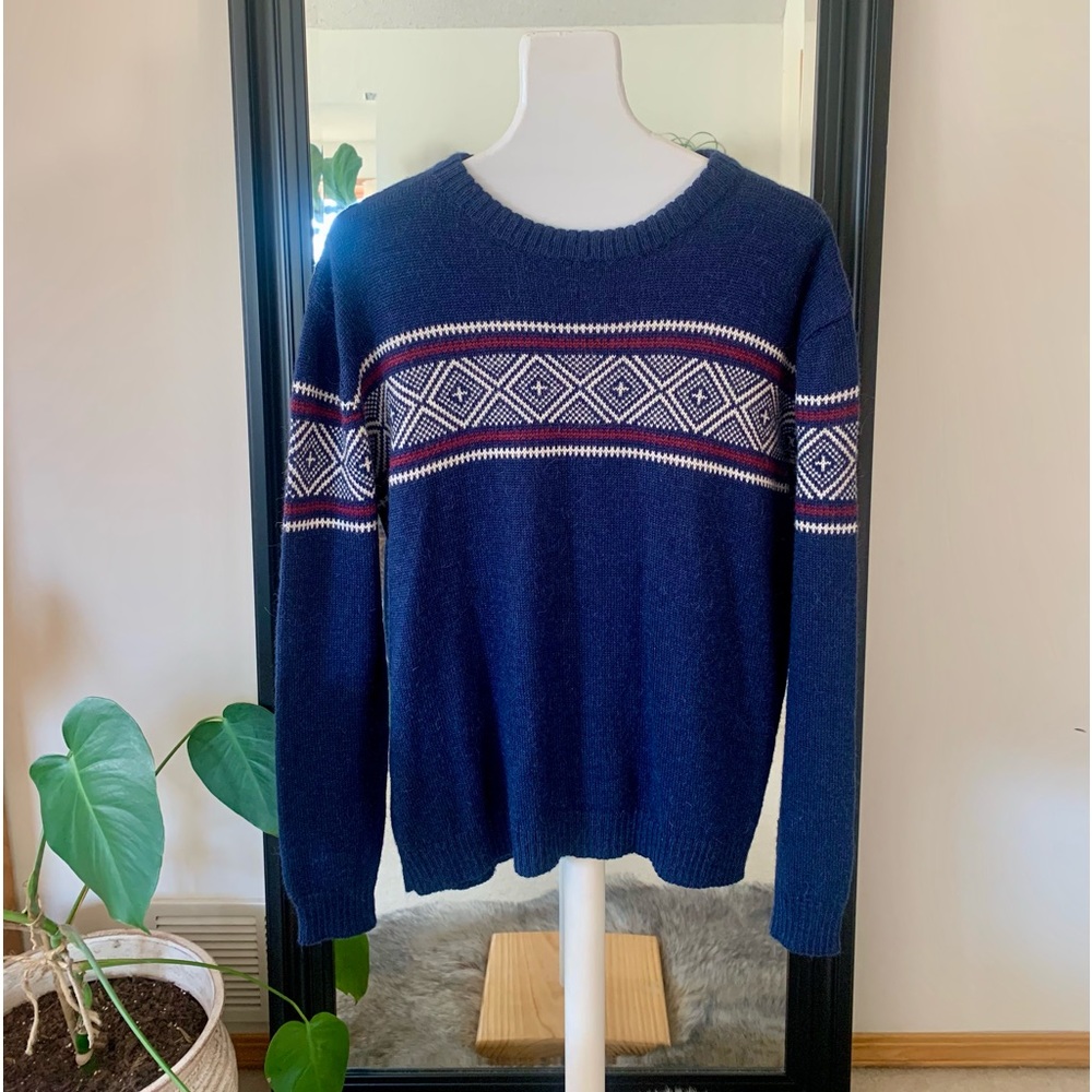 Alpaca Blue Wool Acrylic Blend Long Sleeve Sweater